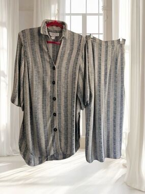 VTG Barbara Barbara California Blue Gray Rayon Casual Skirt Suit Size XS/S